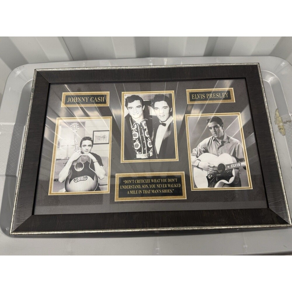 Johnny Cash & Elvis Presley Original Photos Framed Memorabilia Set Art 23 x 15